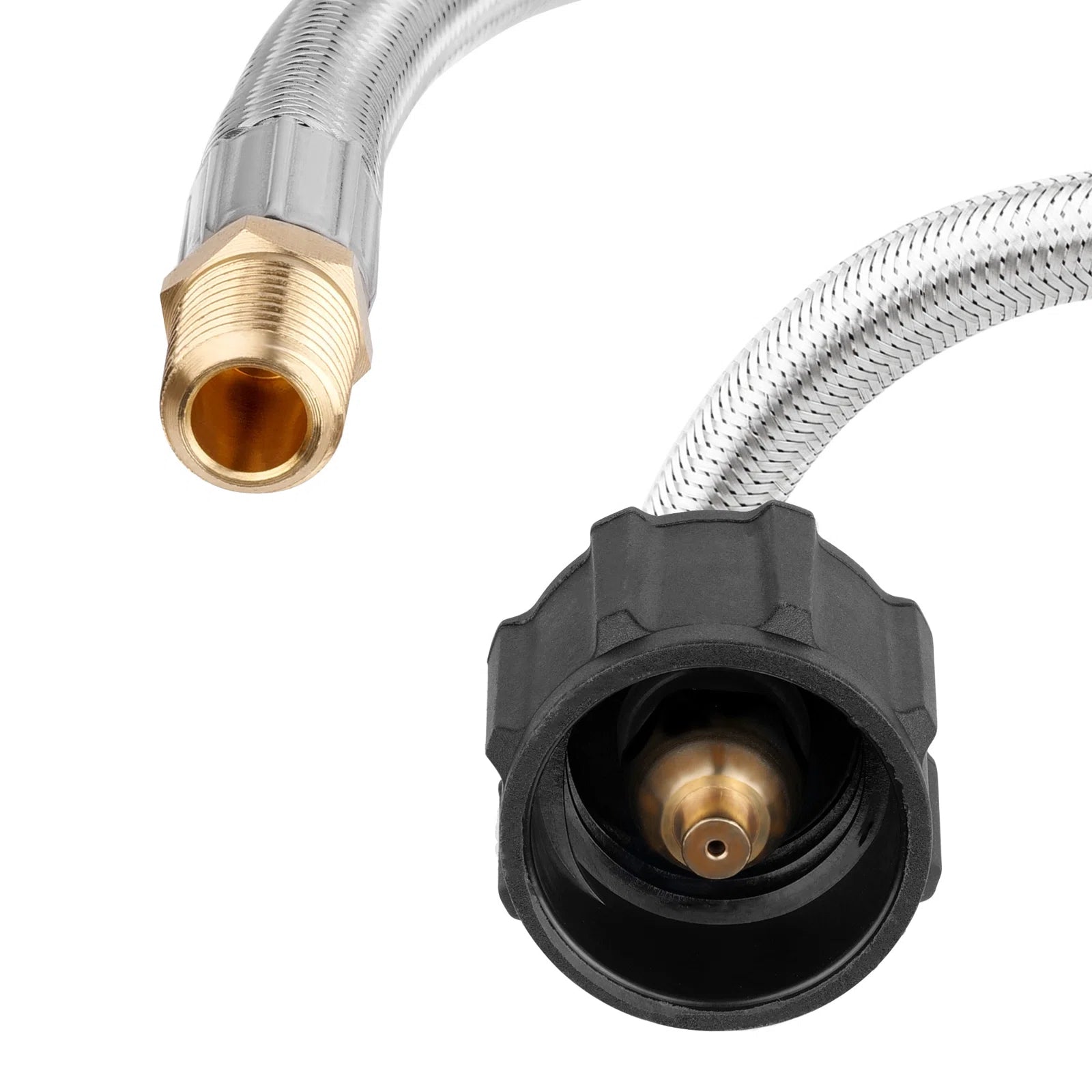 Stainless steel braided hose with brass 1/4 in NPT fitting and black connector