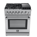 Forno 3-Piece Appliance Package - 30-Inch Dual Fuel Range with Air Fryer, 60-Inch Pro-Style Refrigerator & Wall Mount Hood in Stainless Steel