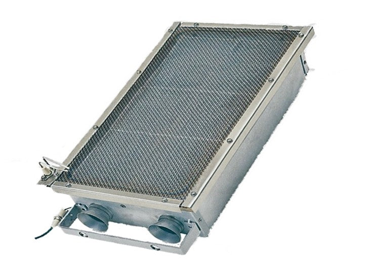 Infrared burner system with rectangular stainless housing and metal mesh screen