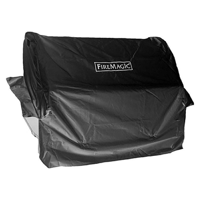 FireMagic black vinyl grill cover with front logo patch, padded fit