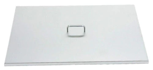 Stainless steel grid cover for searing station, flat panel with central rectangular handle cutout