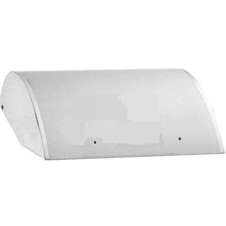 Stainless steel oven door with rounded rectangular shape and two small mounting holes