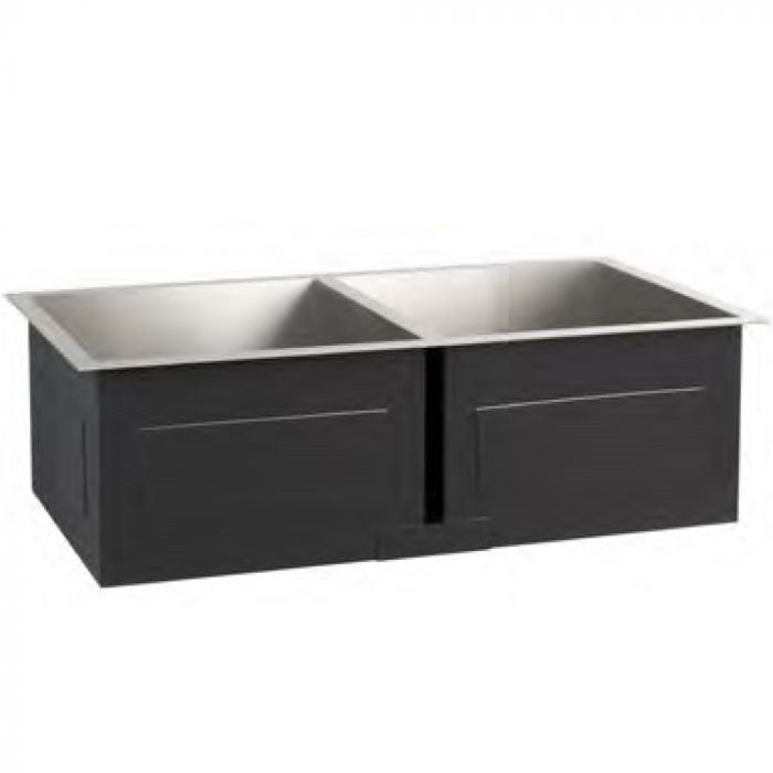 Stainless steel double-bowl undermount kitchen sink with center divider