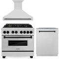 ZLINE Autograph Edition 3-Piece Appliance Package - 36-Inch Dual Fuel Range, Wall Mounted Range Hood, & 24-Inch Tall Tub Dishwasher in Stainless Steel with Matte Black Trim (3AKP-RARHDWM36-MB)