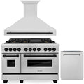 ZLINE Autograph Edition 3-Piece Appliance Package - 48-Inch Dual Fuel Range, Wall Mounted Range Hood, & 24-Inch Tall Tub Dishwasher in Stainless Steel with Matte Black Trim (3AKP-RARHDWM48-MB)