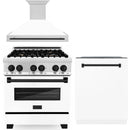 ZLINE Autograph Edition 3-Piece Appliance Package - 30-Inch Dual Fuel Range, Wall Mounted Range Hood, & 24-Inch Tall Tub Dishwasher in Stainless Steel and White Door with Matte Black Trim (3AKP-RAWMRHDWM30-MB)