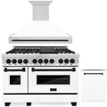 ZLINE Autograph Edition 3-Piece Appliance Package - 48-Inch Dual Fuel Range, Wall Mounted Range Hood, & 24-Inch Tall Tub Dishwasher in Stainless Steel and White Door with Matte Black Trim (3AKP-RAWMRHDWM48-MB)