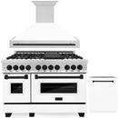 ZLINE Autograph Edition 3-Piece Appliance Package - 48-Inch Dual Fuel Range, Wall Mounted Range Hood, & 24-Inch Tall Tub Dishwasher in Stainless Steel and White Door with Matte Black Trim (3AKP-RAWMRHDWM48-MB)