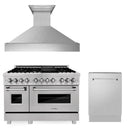 ZLINE 3-Piece Appliance Package - 48-inch Dual Fuel Range, Tall Tub Dishwasher & Premium Wall Mount Hood in Satin Stainless Steel (3KP-RASRH48-DWV)