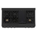 ZLINE 4-Piece Appliance Package - 48-Inch Rangetop with Brass Burners, Refrigerator, 30-Inch Electric Wall Oven, and 30-Inch Microwave Oven in Black Stainless Steel (4KPR-RTB48-MWAWS)