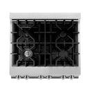 ZLINE 4-Piece Appliance Package - 30-Inch Dual Fuel Range, Refrigerator with Water Dispenser, Tall Tub Dishwasher, & Over-the-Range Microwave in Stainless Steel (4KPRW-RAOTRH30-DWV)