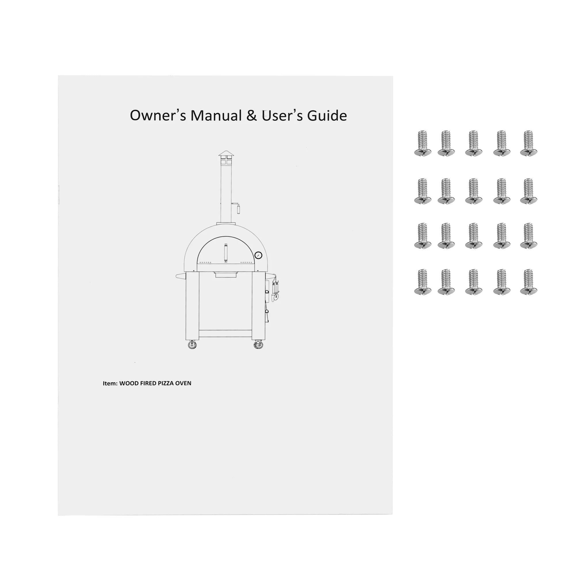 Owner's manual and stainless steel screw set for wood fired pizza oven