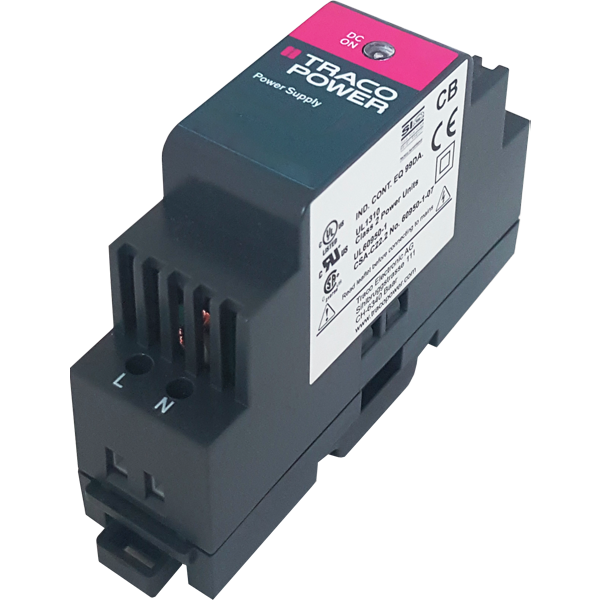 DoorBird 15VDC DIN-rail power supply module with input terminals, dark gray