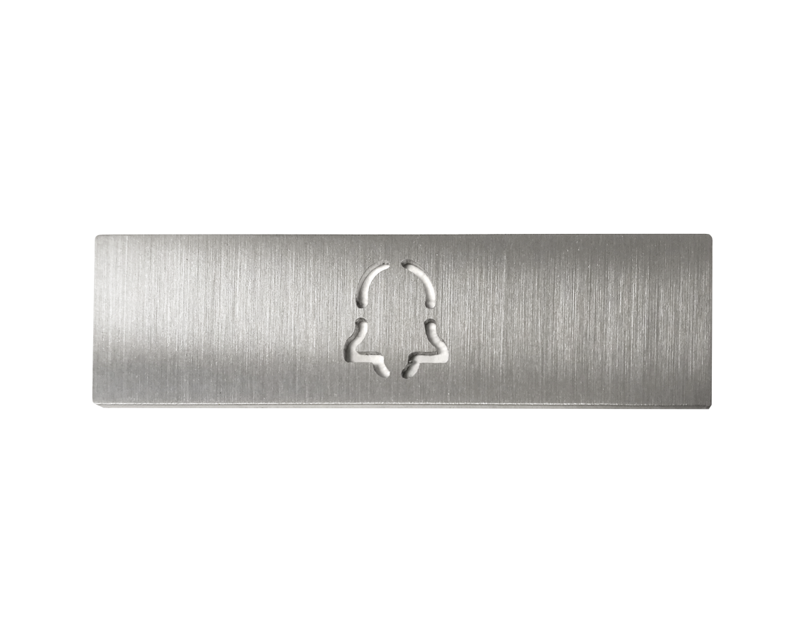 Stainless steel engraved nameplate with DoorBird call-button icon, brushed metal
