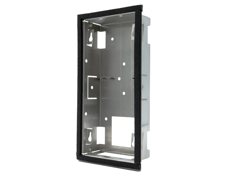DoorBird stainless steel flush-mount backbox housing, open mounting frame