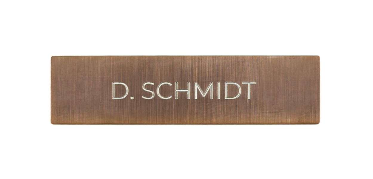 DoorBird bronze nameplate engraved with “D. SCHMIDT”