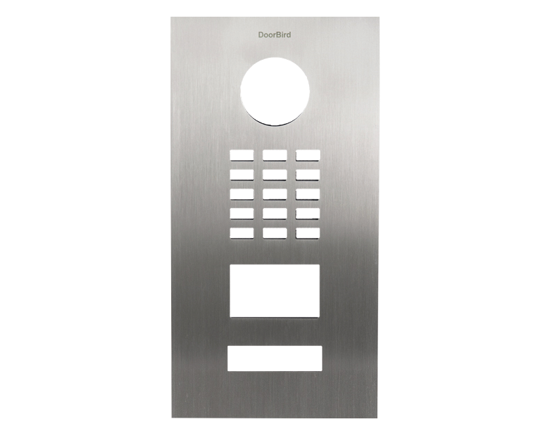 DoorBird stainless steel front panel with circular opening and button grid