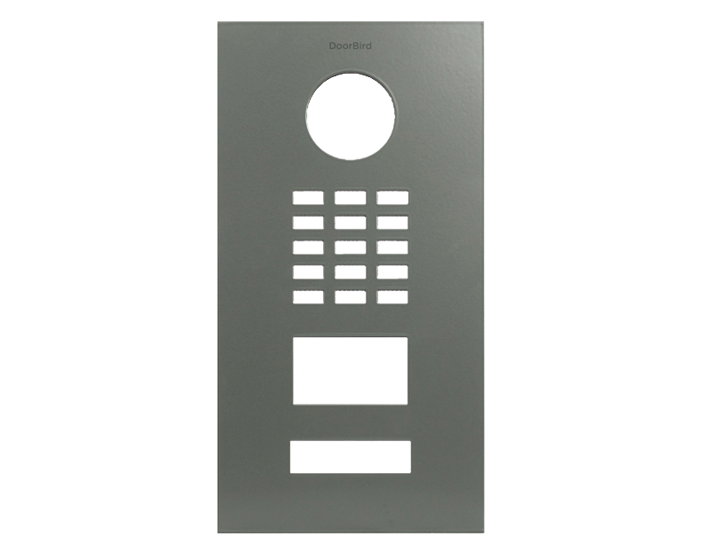 DoorBird front panel for D2101V in cement gray with round camera opening and button grid