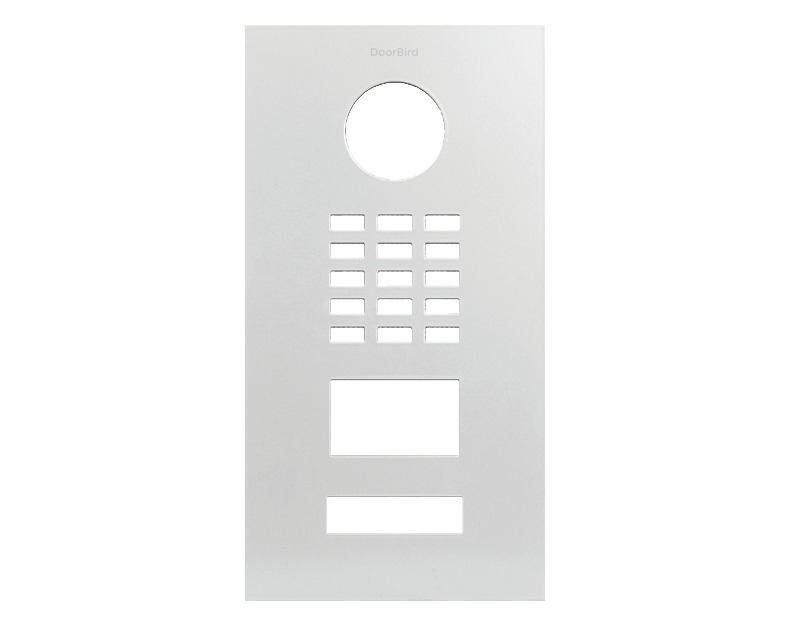 DoorBird grey-white front panel with round opening and metal grille slots