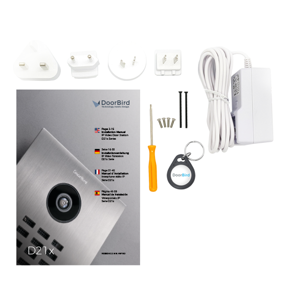 DoorBird D21X replacement mounting kit with mounting bracket, screws, screwdriver, cable