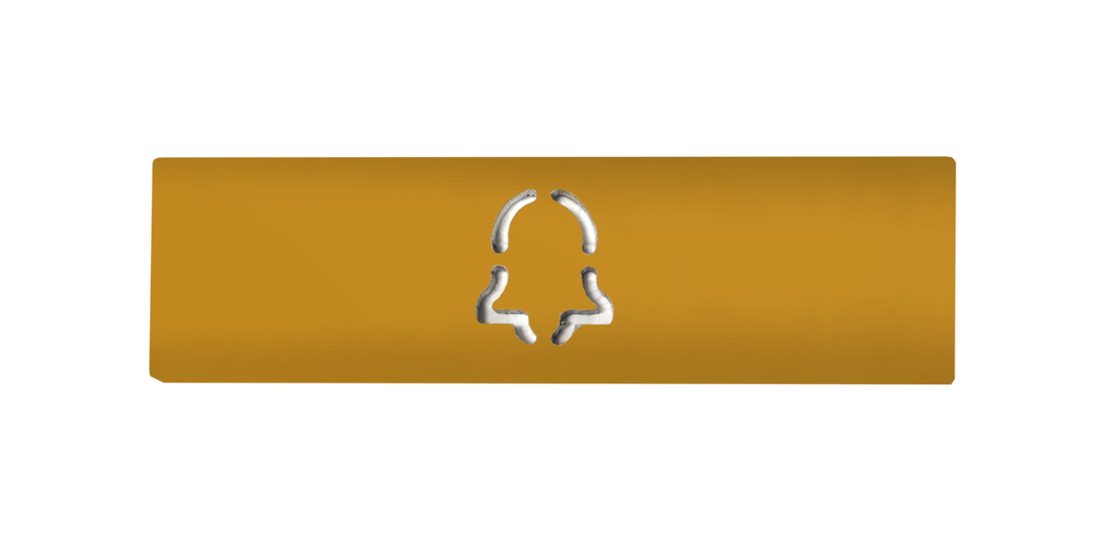 Engraved nameplate in signal yellow with silver handset icon cutout