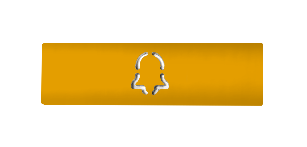 DoorBird engraved nameplate with bell icon, golden yellow