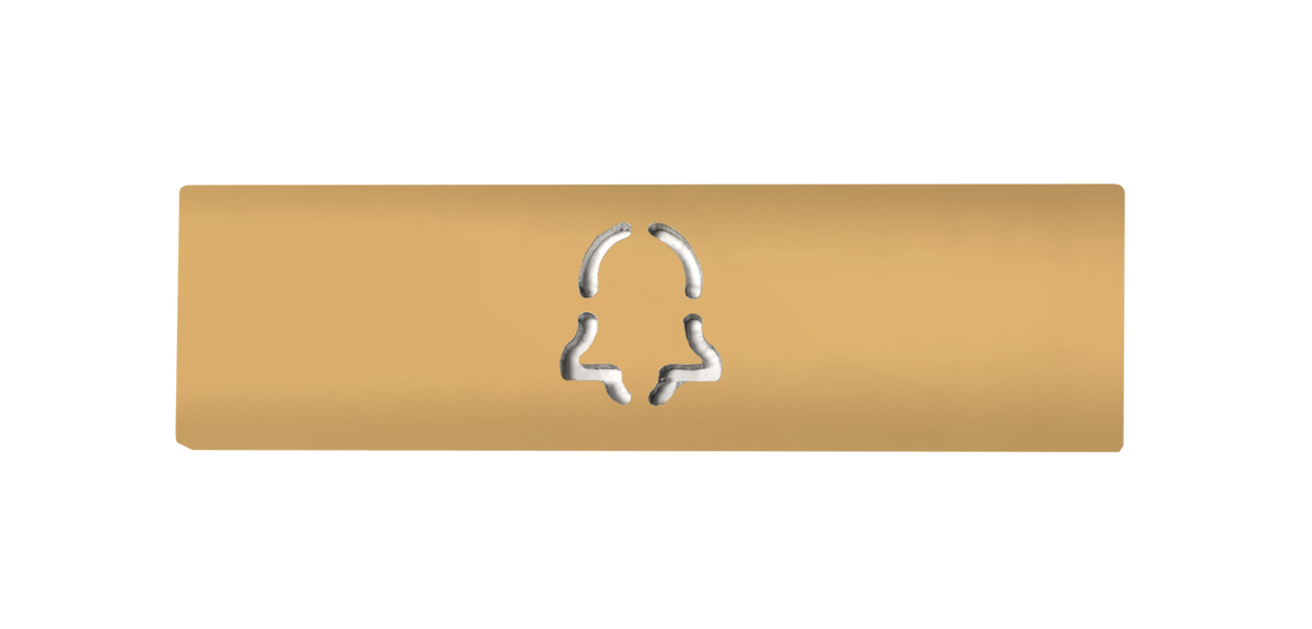DoorBird engraved nameplate, saffron yellow, with call button icon center.