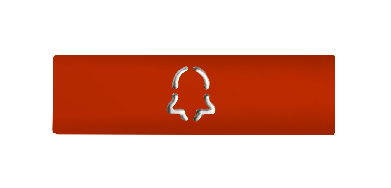DoorBird engraved vermilion nameplate with call button icon, D21X