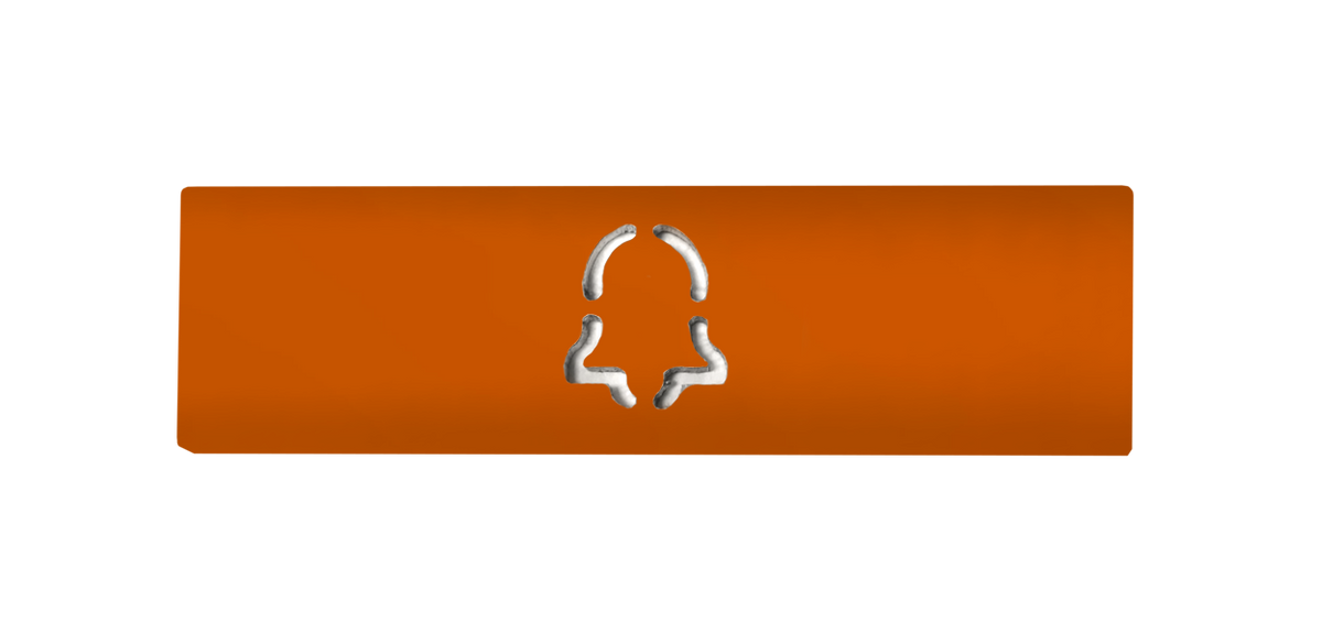 DoorBird nameplate in pure orange with engraved call button symbol