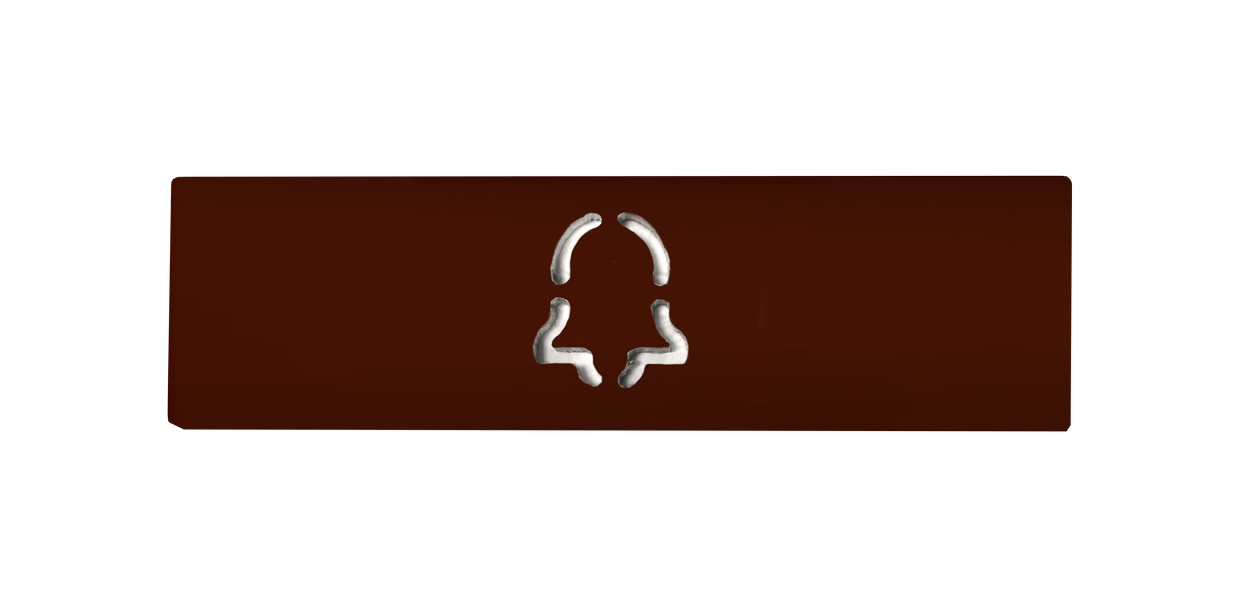 Engraved metal door call nameplate, dark red with silver icon engraving
