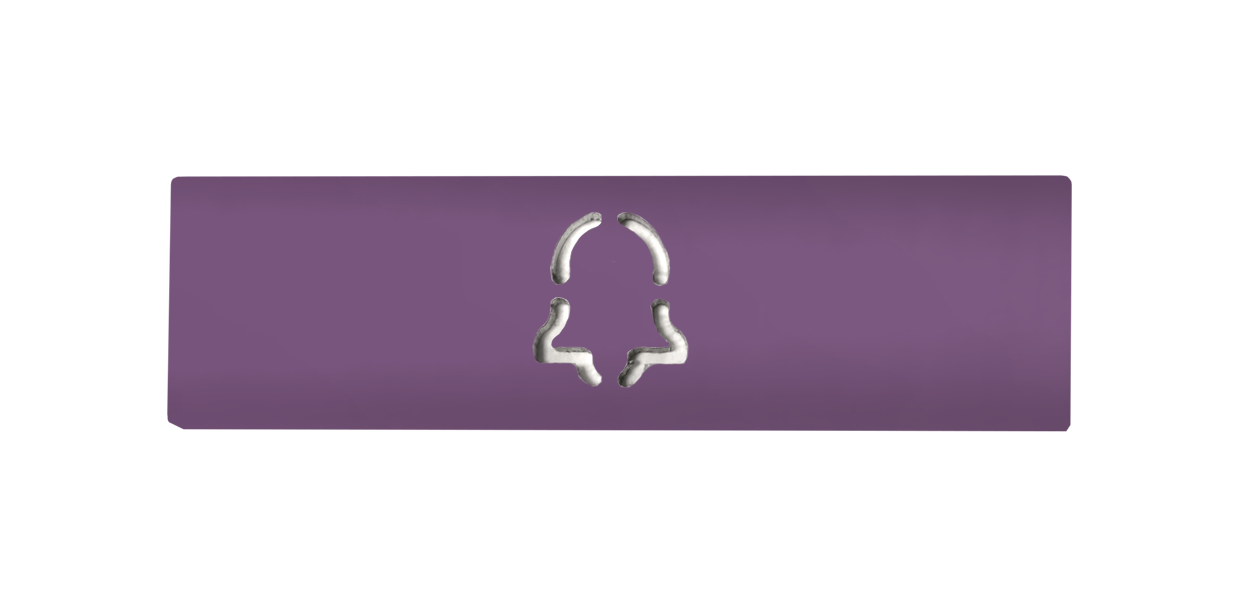 Engraved DoorBird lilac nameplate with central doorbell icon for One Call button