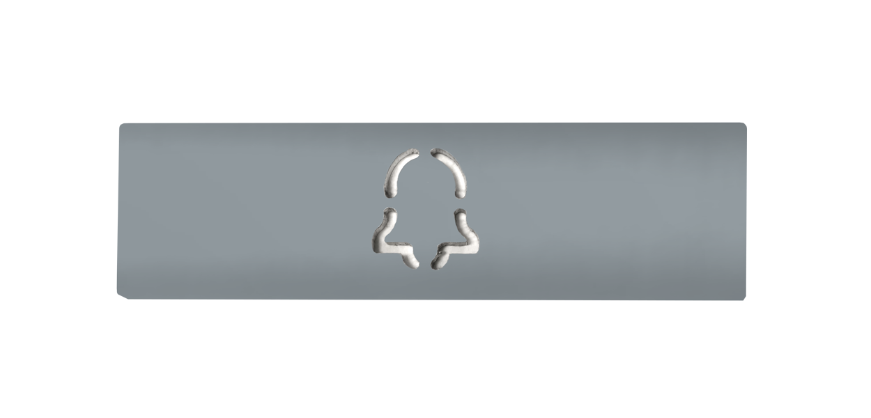 Silver-grey engraved metal DoorBird nameplate with rounded rectangle and emblem