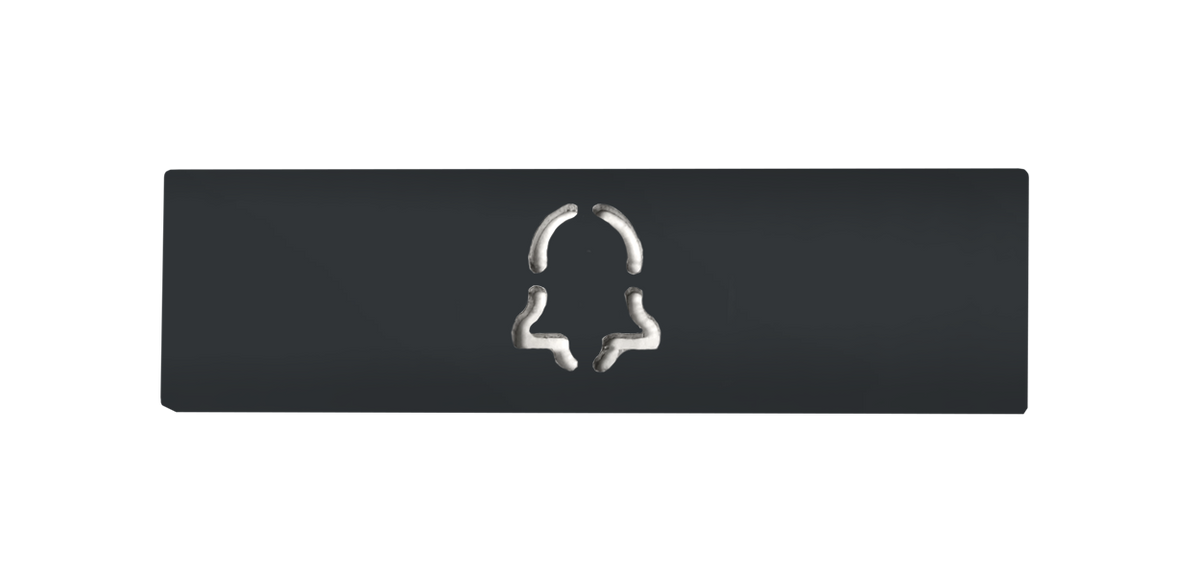 DoorBird slate grey engraved nameplate with raised call/bell icon on horizontal rectangle