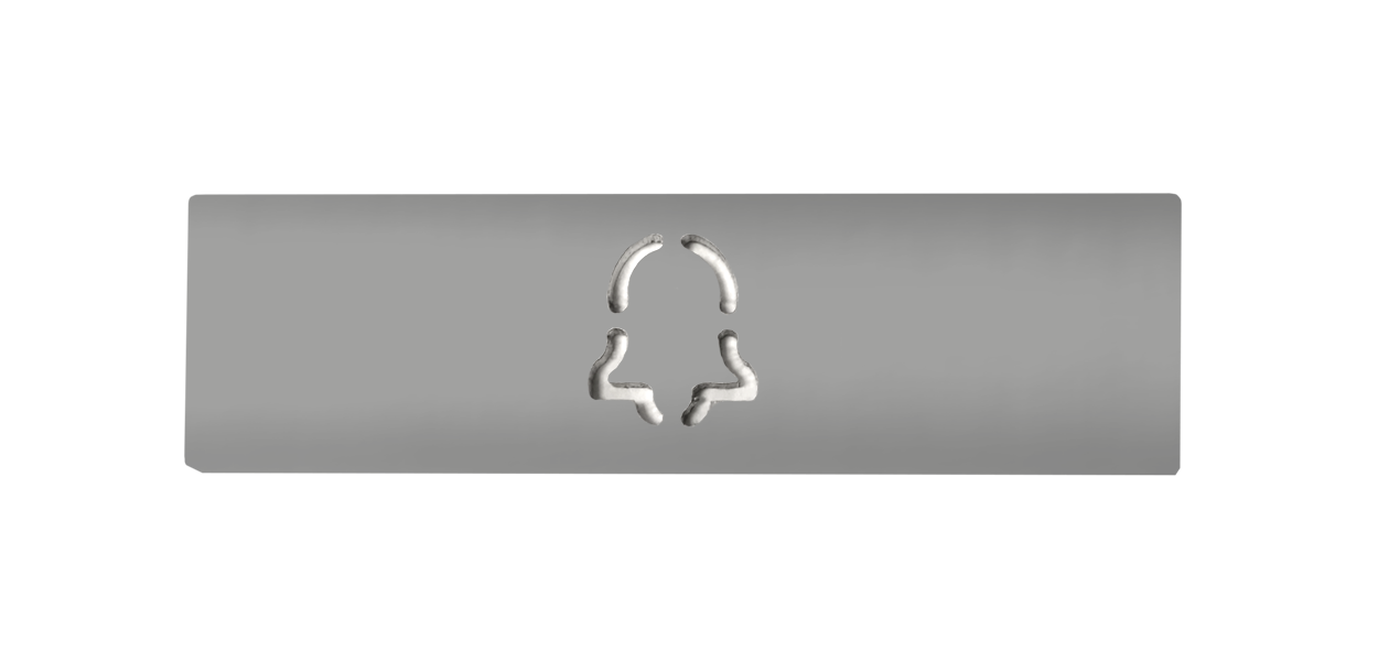 Engraved light-gray aluminum doorbell nameplate with call-bell icon