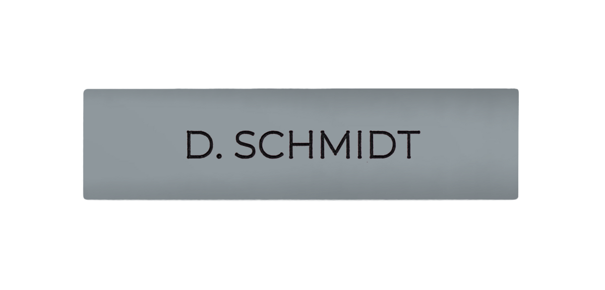 Engraved doorbell nameplate, silver grey, text "D. SCHMIDT"