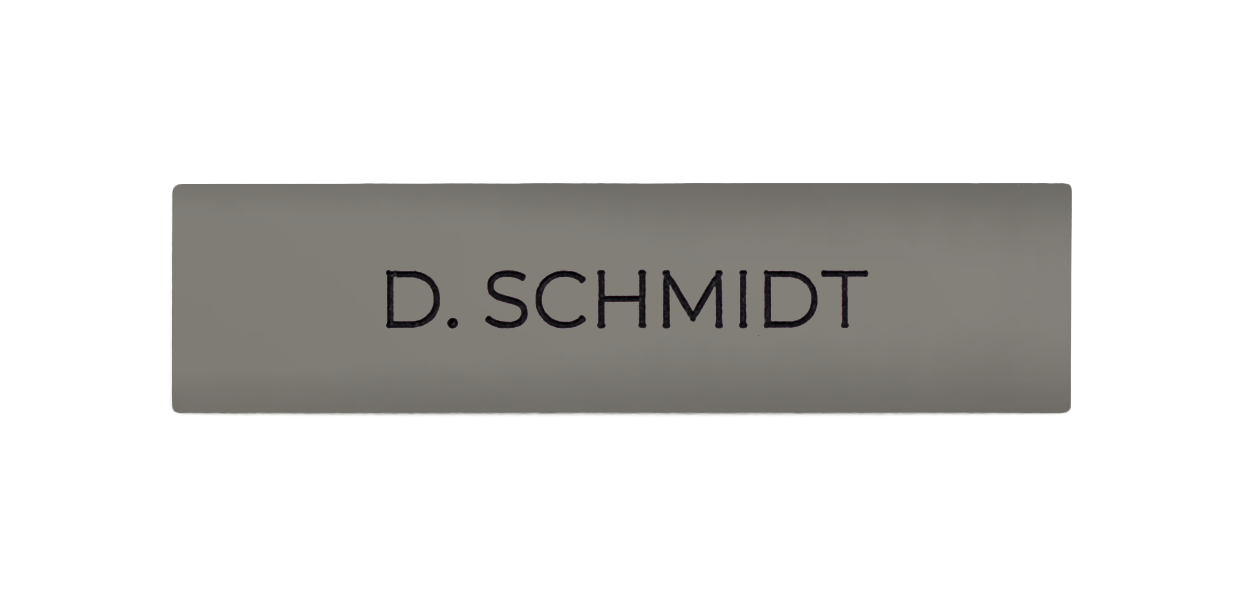 DoorBird nameplate, signal grey, engraved 'D. SCHMIDT'