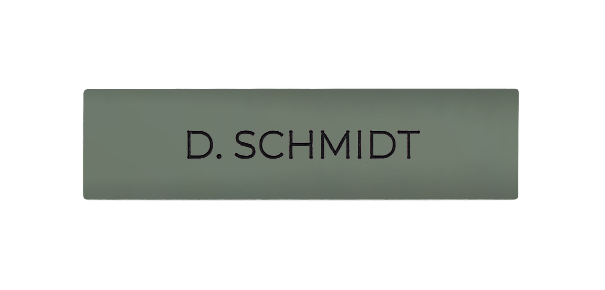 DoorBird cement grey nameplate engraved with 'D. SCHMIDT'