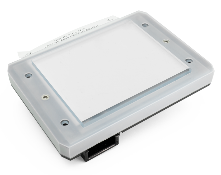 DoorBird weatherproof info panel module with light gray housing and white front face