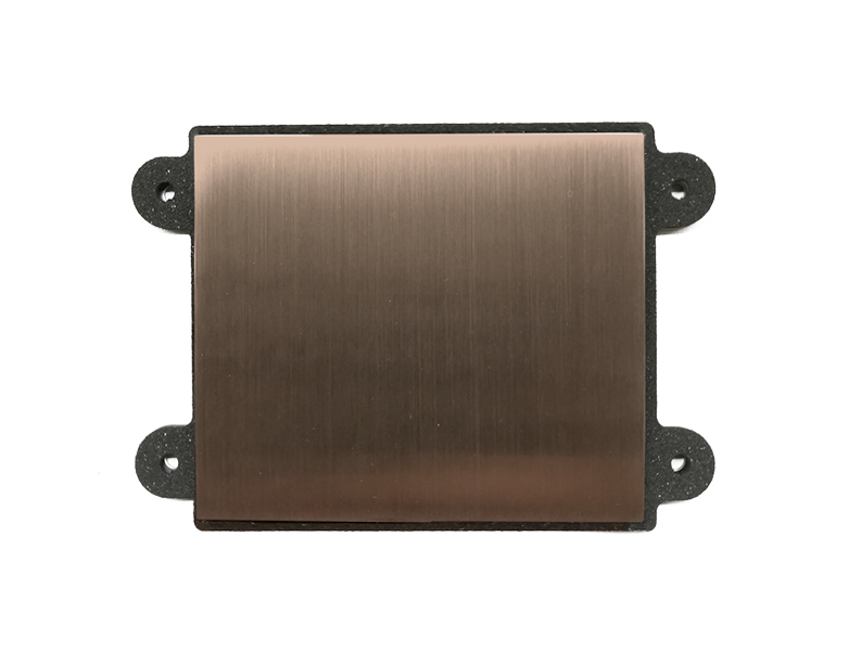 Engravable stainless steel panel, bronze finish, rectangular with four mounting screw holes