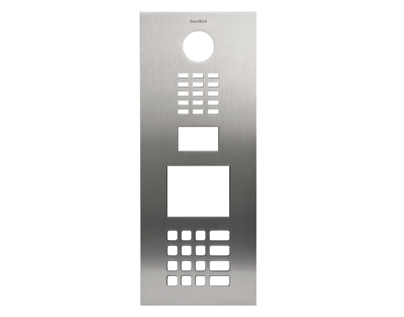 DoorBird stainless steel front panel with circular speaker hole and button keypad