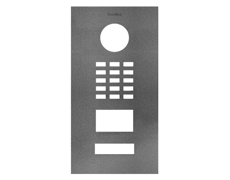 DoorBird stainless steel front panel with round doorbell button and grille openings