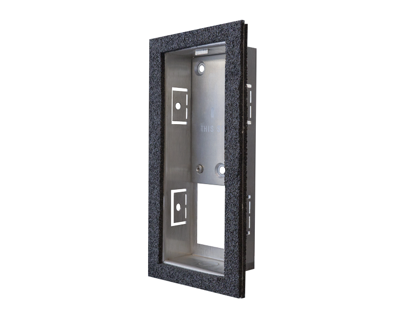 DoorBird flush-mount backbox housing in stainless steel with two recessed openings