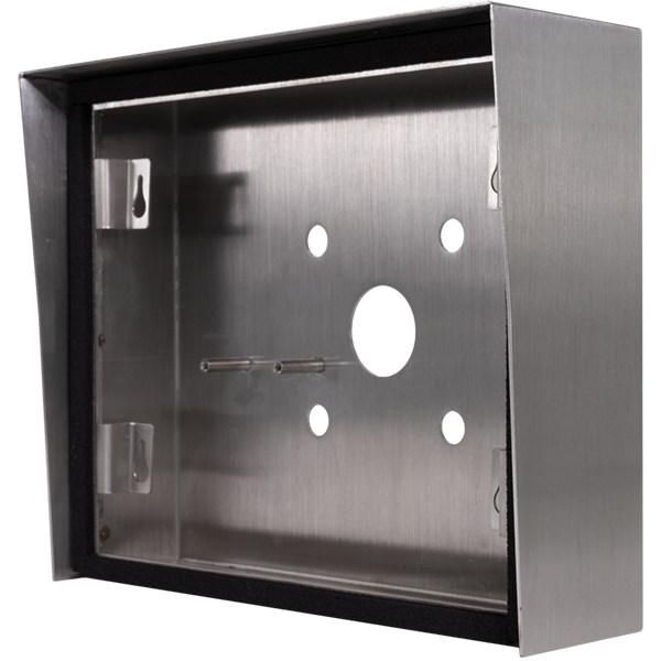 Stainless steel surface-mount housing backbox with cutouts and mounting holes