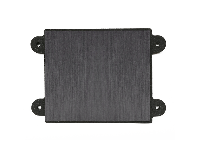 DoorBird engravable stainless steel panel, titanium-finish rectangular plate with mounting holes