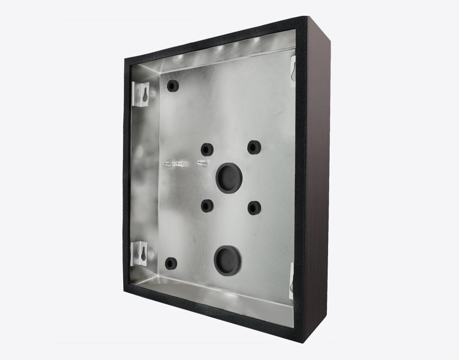 DoorBird D21XKH titanium surface-mounting backbox housing with mounting holes and ports