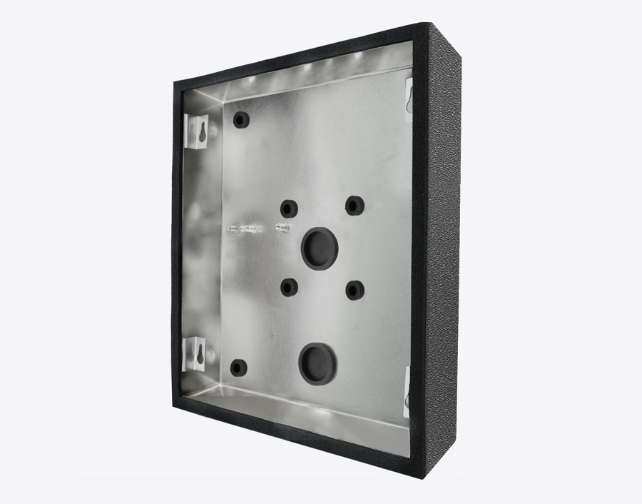 Stainless steel surface-mount backbox housing with screw and cable openings, DB 703