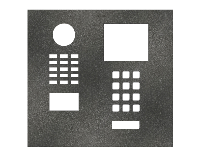 DoorBird stainless steel front panel with square window, keypad, and speaker holes