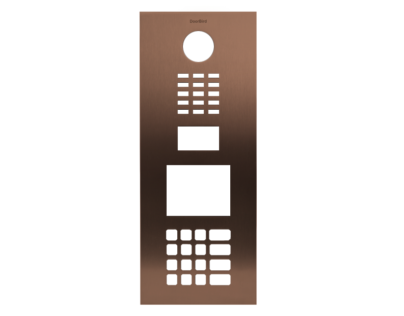 DoorBird bronze front panel with round opening, speaker grille and call buttons