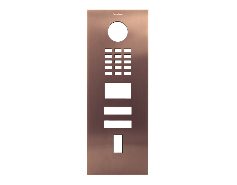 DoorBird bronze fingerprint door entry front panel with keypad and indicator cutouts