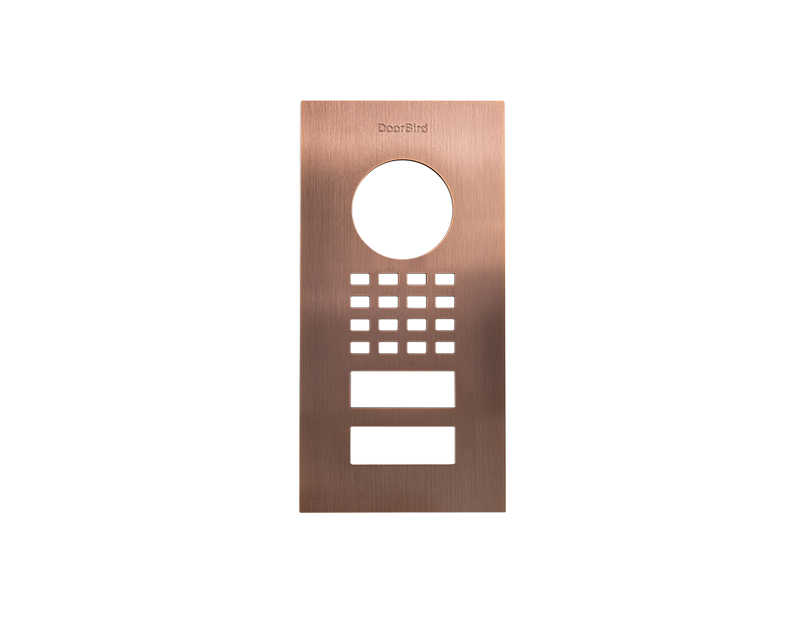 DoorBird bronze flush-mount front panel with circular speaker opening and keypad